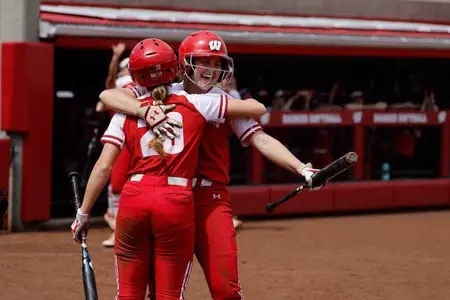 Softball Hug Win Against Nebraska