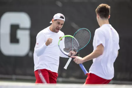 Gabriel Huber celebrates vs. Penn State April 24