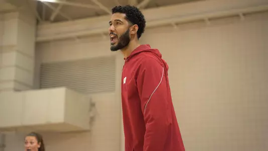 Scott Merritt yells during practice.