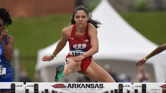 Destiny HUven runs over a hurdle