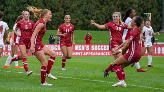 Emma Jaskaniec celebrating after a goal against NIU