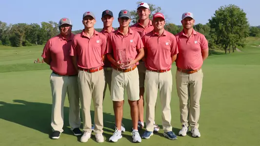 Wisconsin men's golf with second-place trophy at the 2022 Badger Invitational at University Ridge Golf Course in Madison, Wis on Tuesday, Sept. 13, 2022.