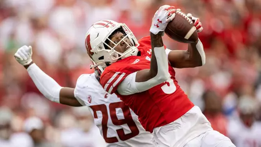 Wisconsin Badgers wide receiver Keontez Lewis (3) catches a pass during an NCAA college football game against the Washington State Cougars, Saturday, Sept. 10, 2022 in Madison, Wis. The Cougars won 17-14. (Photo by David Stluka/Wisconsin Athletic Communications)