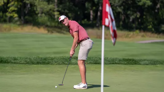 Clayton Tribus, Wisconsin men's golf, putts at University Ridge in the 2022 Badger Invitational on Monday, Sept. 13, 2022 in Madison, Wis.