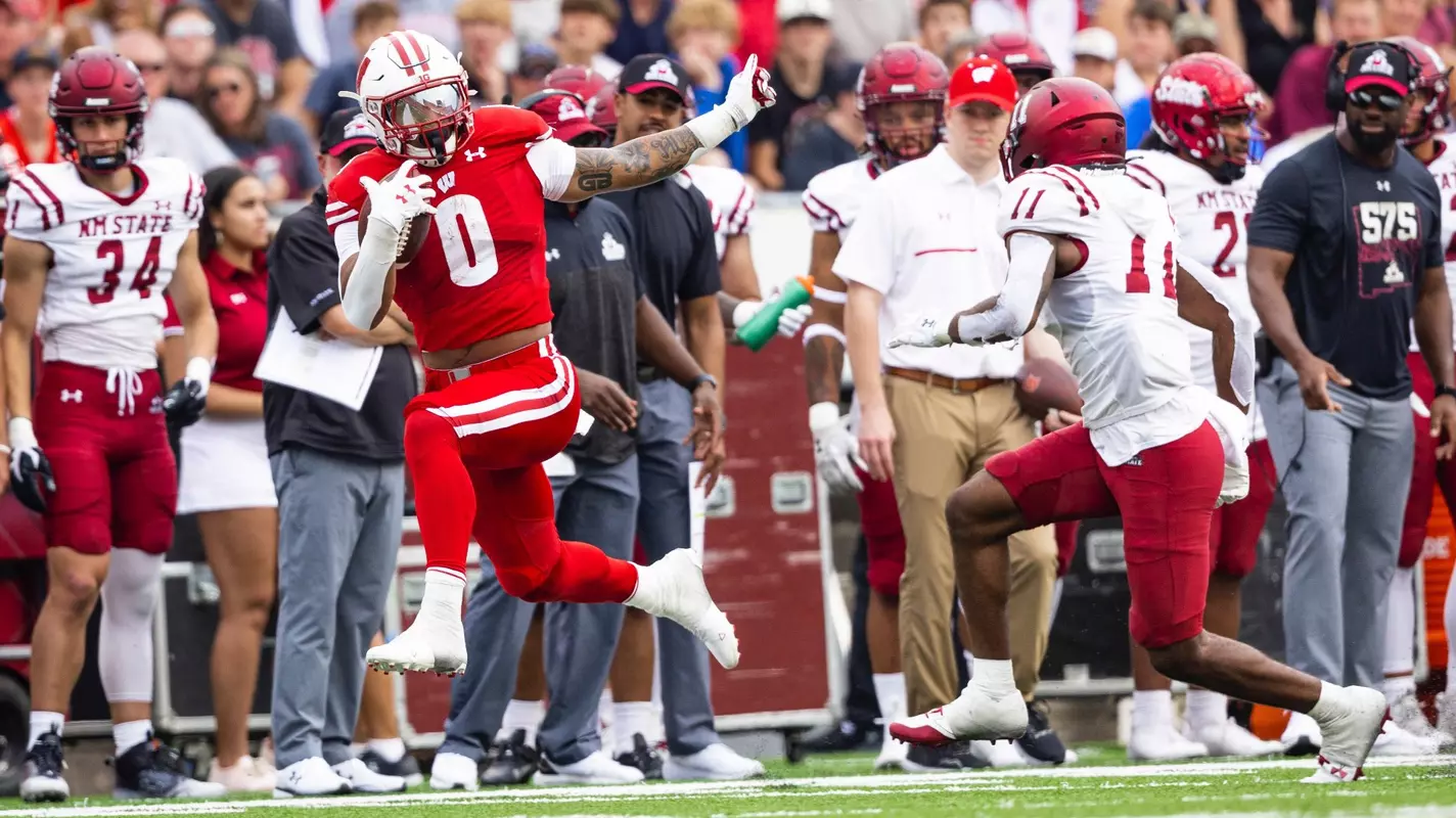 Wisconsin Badgers' running back Braelon Allen (0) during an NCAA football game vs New Mexico State September 17, 2022 in Madison, WI.Photo by Tom Lynn/Wisconsin Athletic Communications