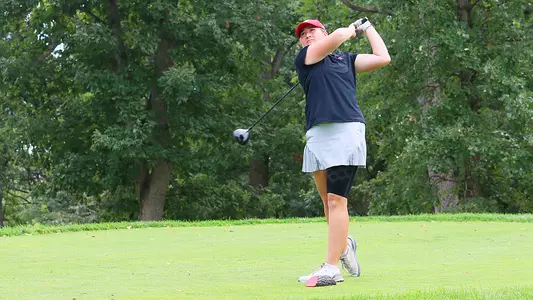 Women's Golf Emily Lauterbach drives off the tee at the 2022 Badger Invitational at University Ridge Golf Course on Sunday, Sept. 18, 2022 in Madison, Wis.