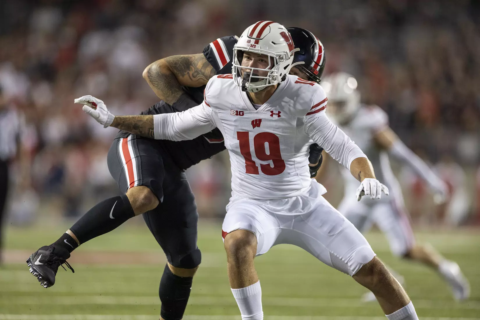 Wisconsin Badgers Nick Herbig during an NCAA college football game against the Ohio State Buckeyes, Saturday, Sept. 24, 2022 in Columbus, Ohio. (Photo by David Stluka/Wisconsin Athletic Communications)