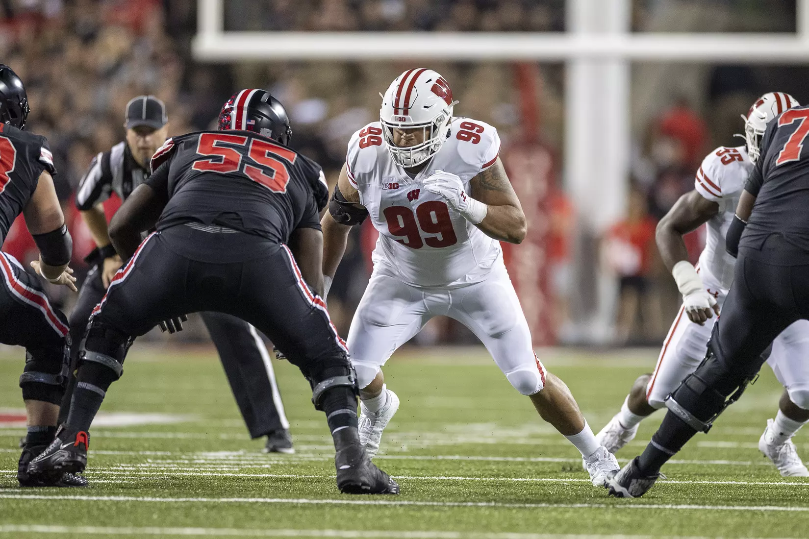 Wisconsin Badgers Isaiah Mullens during an NCAA college football game against the Ohio State Buckeyes, Saturday, Sept. 24, 2022 in Columbus, Ohio. (Photo by David Stluka/Wisconsin Athletic Communications)