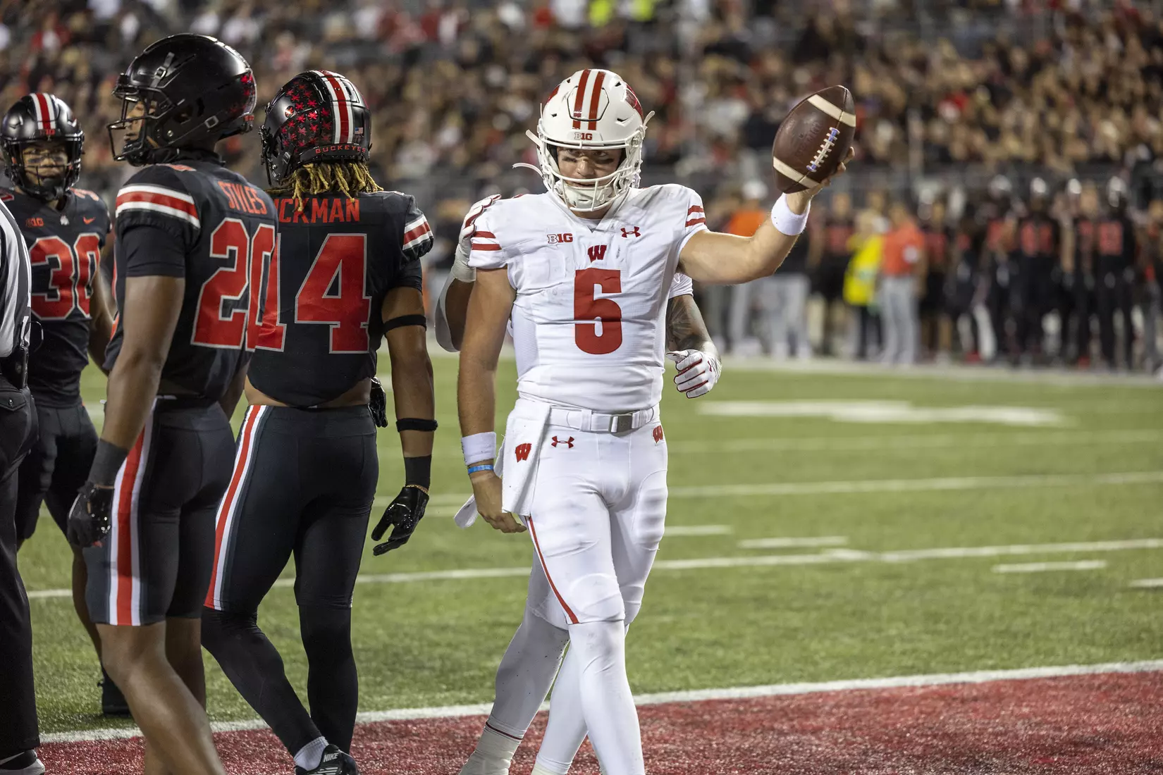 Wisconsin Badgers Graham Mertz during an NCAA college football game against the Ohio State Buckeyes, Saturday, Sept. 24, 2022 in Columbus, Ohio. (Photo by David Stluka/Wisconsin Athletic Communications)