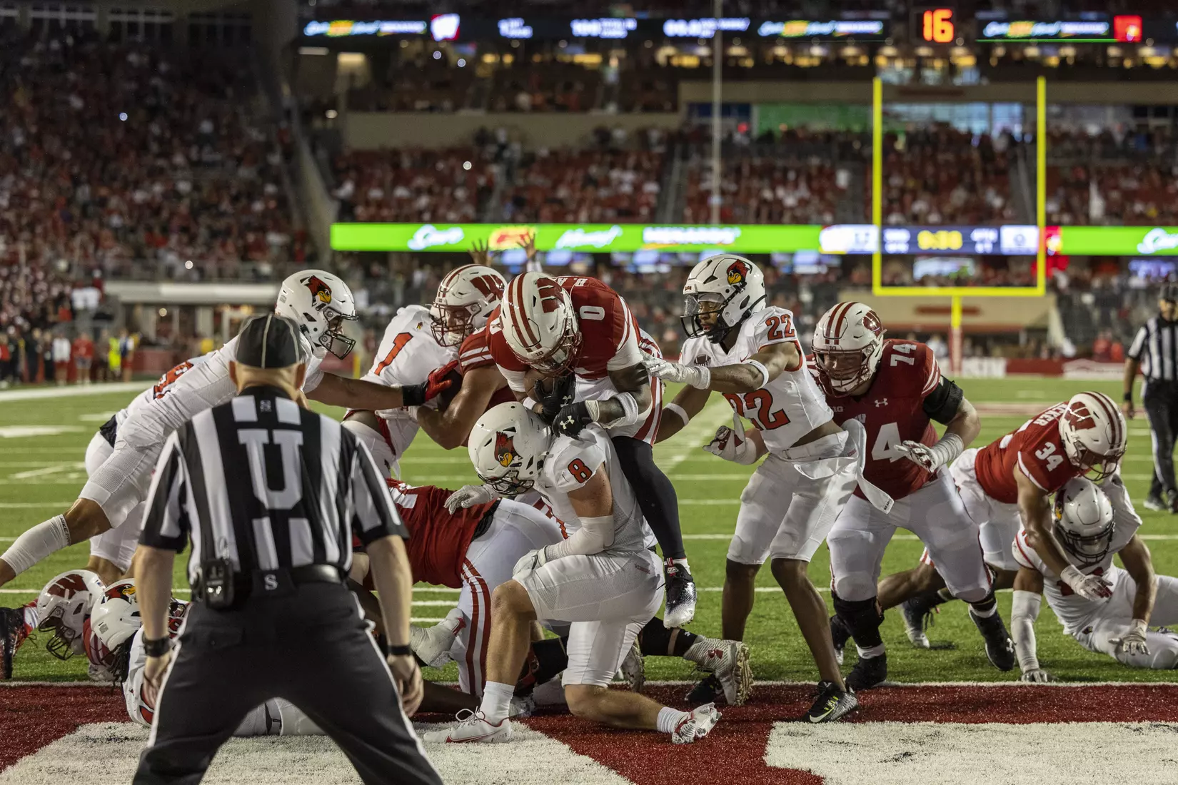 Wisconsin Badgers running back Braelon Allen dives into the endzone for a one-yard touchdown during an NCAA college football game against the Illinois State Redbirds at Camp Randall Stadium on Saturday, Sept. 3, 2022 in Madison, Wis.