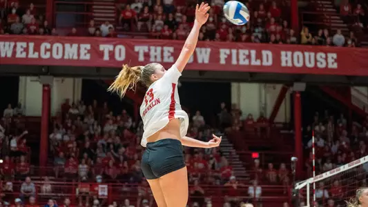 Sarah Franklin attacks the ball from the back row.