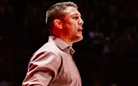 Jon Reader, Wisconsin wrestling associate head coach, during Dean Hamiti's bout against Iowa on Sunday, January 22, 2023 at the UW Field House in Madison, Wisconsin.