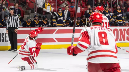 Quinn Finley celebrates a goal versus Augustana