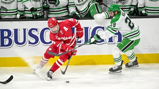 Senior forward David Silye controls the puck versus North Dakota.