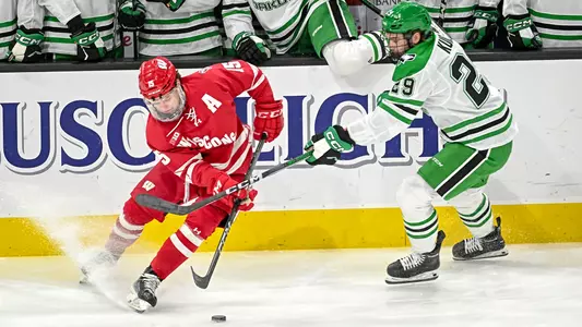Senior forward David Silye controls the puck versus North Dakota.