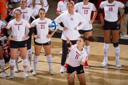 Izzy Ashburn serves against Ohio State