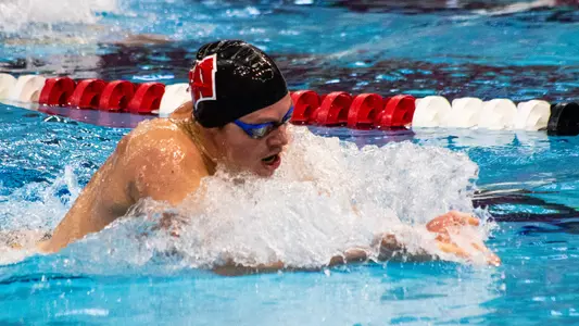 Dominik Mark Torok competes in the breaststroke