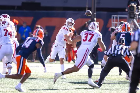 Wisconsin Badgers during a Big Ten Conference NCAA college football game against the Illinois Fighting Illini, Saturday, Oct. 21, 2023, in Champaign, Ill. (Photo by David Stluka/Wisconsin Athletic Communications)