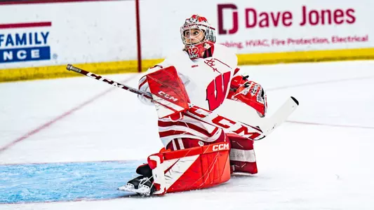 Chloe Baker tracks a shot as she played her first game as a Badger against Bemidji State