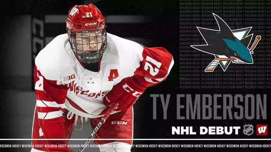Ty Emberson makes his NHL debut with the San Jose Sharks.