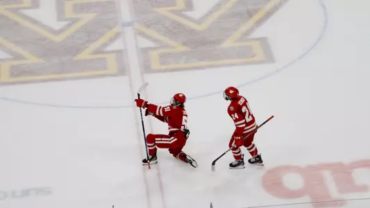 Cruz Lucius celebrates a goal at No. 1 MInnesota