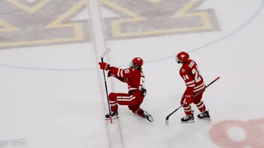Cruz Lucius celebrates a goal at No. 1 Minnesota