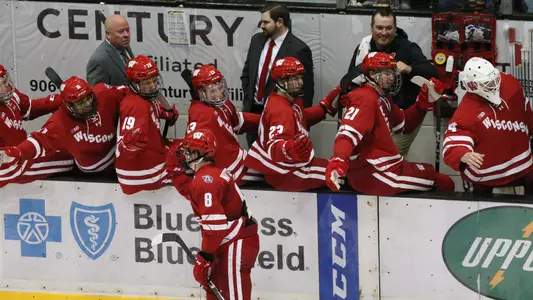 Freshman forward William Whitelaw celebrates scoring a goal.