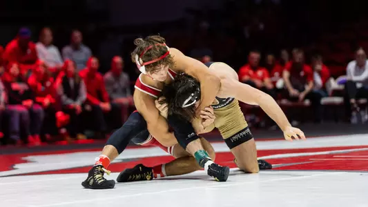 Dean Hamiti, Wisconsin Wrestling, earns a technicall fall victory over his Lindenwood opponent at the UW Field House in Madison, Wisconsin on Sunday, Nov. 5, 2023.