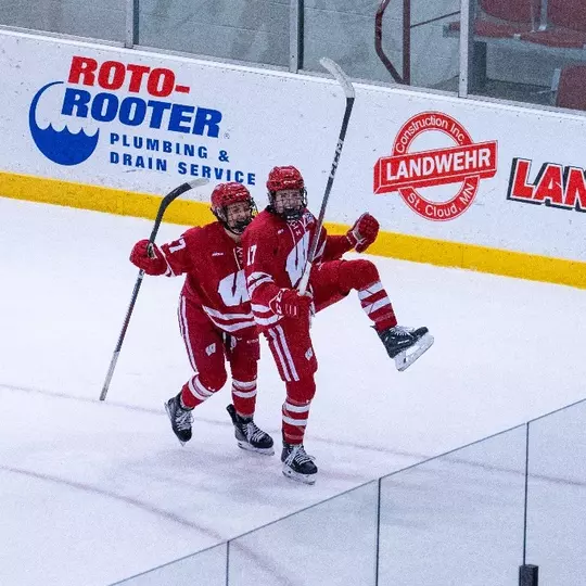 Britta Curl celebrates against St. Cloud State