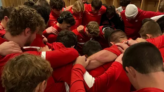 Wisconsin wrestling team huddles prior to a dual match against Lindenwood on Sunday, Nov. 5, 2023 at the UW Field House in Madison, Wisconsin.