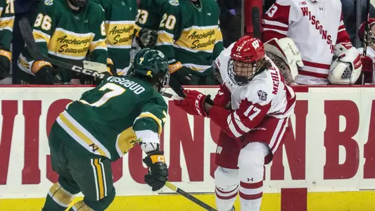 Owen Mehlenbacher skates against Alaska Anchorage