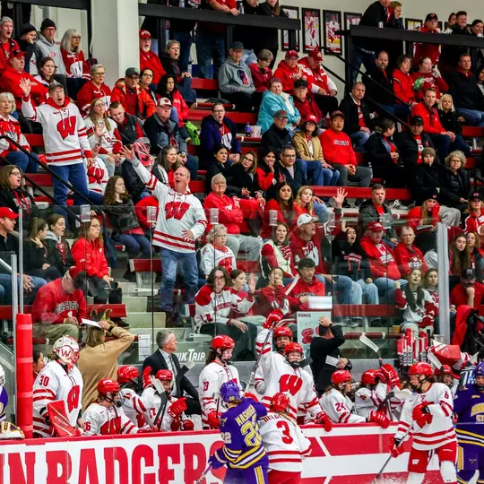 Wisconsin fans cheer on the Badgers during a game against Minnesota State