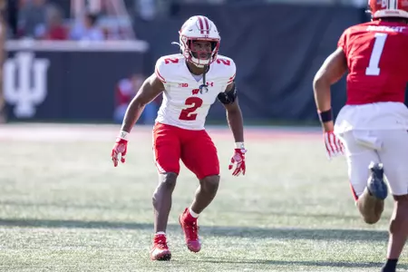 Wisconsin Badgers during a Big Ten Conference NCAA college football game against the Indiana Hoosiers, Saturday, Nov. 4, 2023, in Bloomington, IN. (Photo by David Stluka/Wisconsin Athletic Communications)
