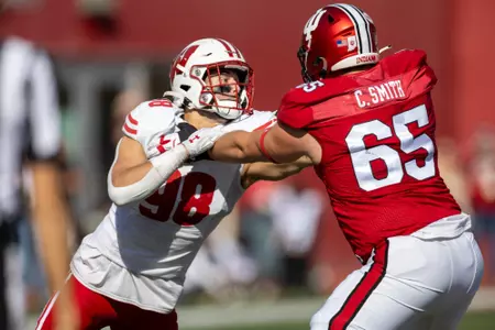 Wisconsin Badgers during a Big Ten Conference NCAA college football game against the Indiana Hoosiers, Saturday, Nov. 4, 2023, in Bloomington, IN. (Photo by David Stluka/Wisconsin Athletic Communications)