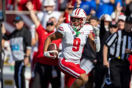 Wisconsin Badgers during a Big Ten Conference NCAA college football game against the Indiana Hoosiers, Saturday, Nov. 4, 2023, in Bloomington, IN. (Photo by David Stluka/Wisconsin Athletic Communications)
