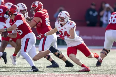 Wisconsin Badgers during a Big Ten Conference NCAA college football game against the Indiana Hoosiers, Saturday, Nov. 4, 2023, in Bloomington, IN. (Photo by David Stluka/Wisconsin Athletic Communications)