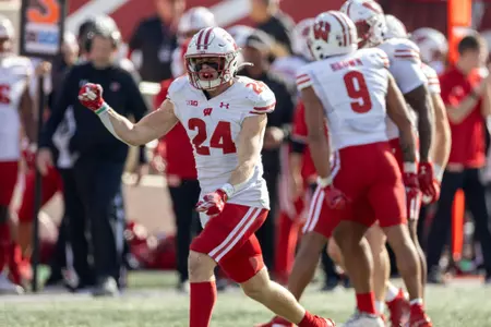 Wisconsin Badgers during a Big Ten Conference NCAA college football game against the Indiana Hoosiers, Saturday, Nov. 4, 2023, in Bloomington, IN. (Photo by David Stluka/Wisconsin Athletic Communications)