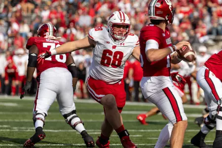 Wisconsin Badgers during a Big Ten Conference NCAA college football game against the Indiana Hoosiers, Saturday, Nov. 4, 2023, in Bloomington, IN. The Hoosiers won 20-14. (Photo by David Stluka/Wisconsin Athletic Communications)
