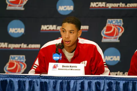Minneapolis, MN, 3/27/03 - University of Wisconsin guard Devin Harris (34) after the NCAA Regional tournament vs. Kentucky. The Badgers lost to Kentucky 63-57. ©David Stluka