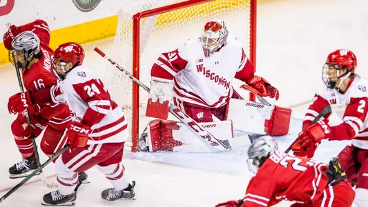 Kyle McClellan ready to make a save against Ohio State.