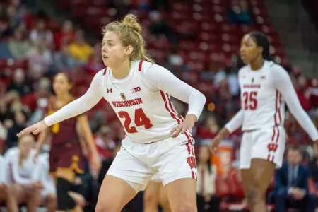Natalie Leuzinger prepares to play defense.