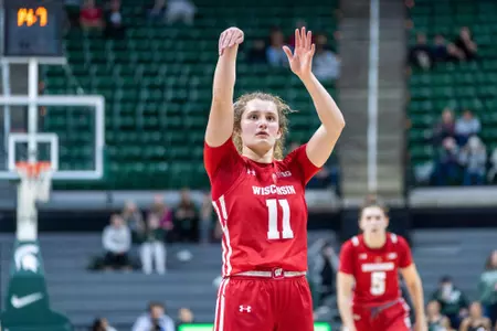 Maty Wilke holds her follow through after shooting a free throw.
