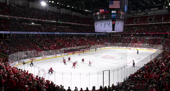 Crowd shot of the Wisconsin women's hockey game against St. Cloud State at the Kohl Center Fill the Bowl game on Feb. 3, 2023