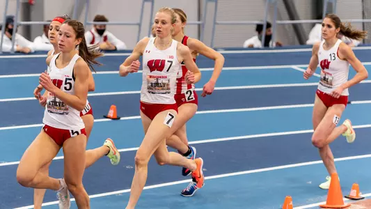 Four Badgers compete in the 5,000 meters at Gately Stadium