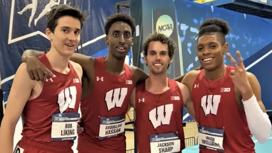 Wisconsin's third-place distance medley relay members - Bob Liking, Jackson Sharp, Abdullahi Hassan and Jalen Williams