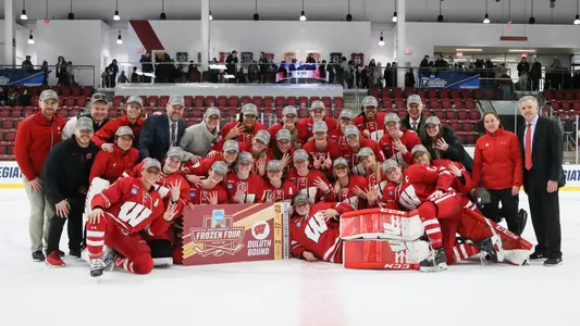 Wisconsin women's hockey after defeating Colgate in the regional final game of the 2023 NCAA Women's Ice Hockey Tournament