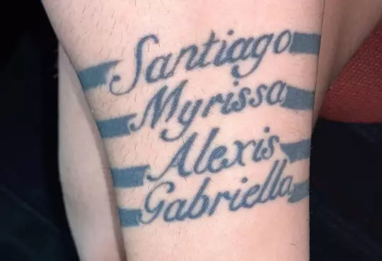Austin Gomez tattoo with names of all of his siblings