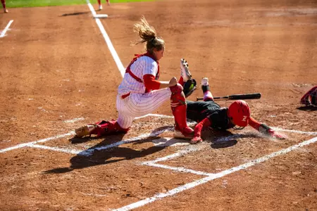 Christaana Angelopulos making the play at the plate
