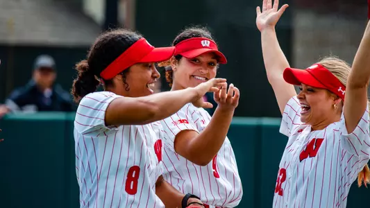 Badger players laughing and goofing around before game