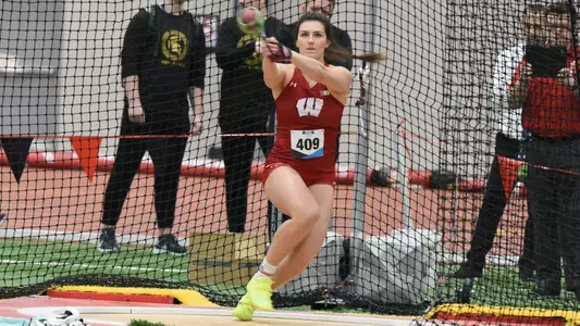 Olivia Roberts competes in the weight throw at the Big Ten Indoor Championships